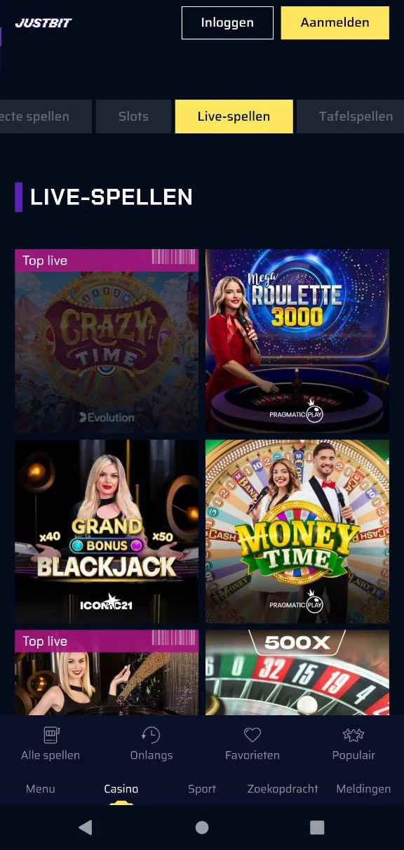 Alle live tafelspellen in één oogopslag bij Justbit Online Casino