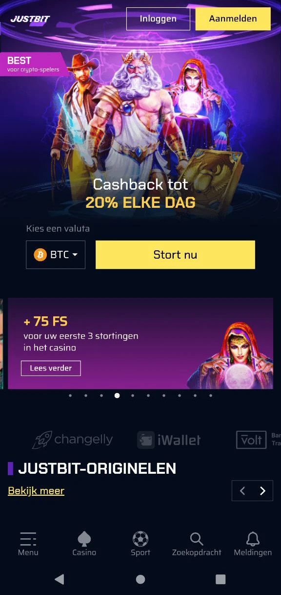 Startpagina van Justbit met alle hoogtepunten